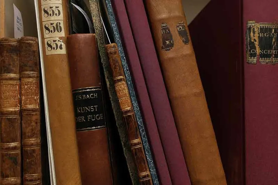 Blick auf ein Bücherregal. In den Regalen stehen alte und neue Bücher nebeneinander.